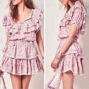 LoveShackFancy Liv Mini in Jetset Pink Floral Ruffle Cotton Dress XS